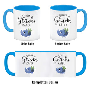 Nashornkäfer mit Klee Kaffeebecher mit Spruch Kleiner Glückskäfer