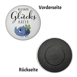 Nashornkäfer mit Klee Magnet rund mit Spruch Kleiner Glückskäfer