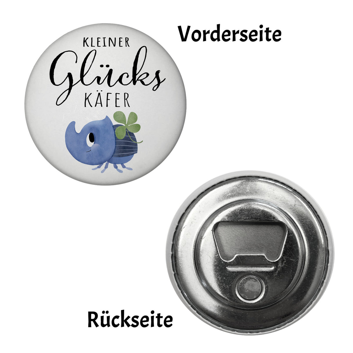 Nashornkäfer mit Klee Magnet rund mit Spruch Kleiner Glückskäfer