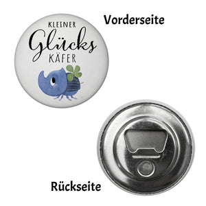 Nashornkäfer mit Klee Magnet rund mit Spruch Kleiner Glückskäfer