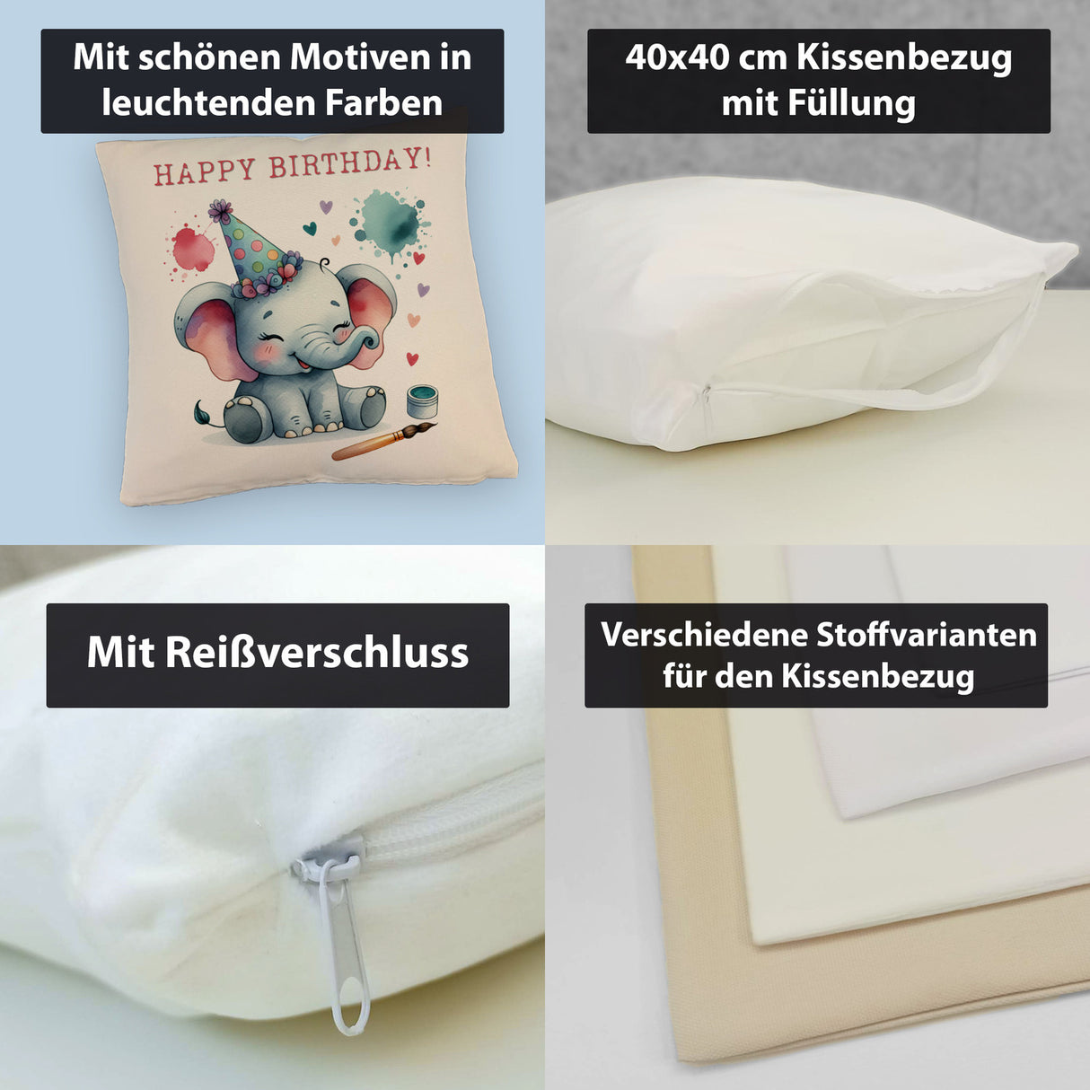 Happy Birthday Elefant Kissen