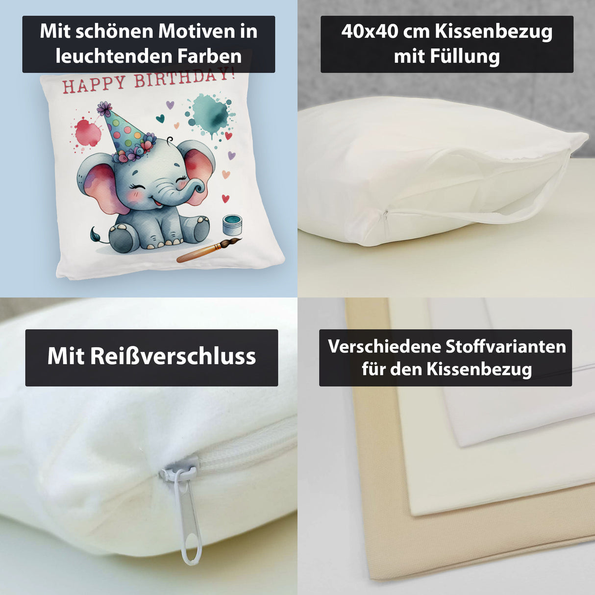 Happy Birthday Elefant Kissen