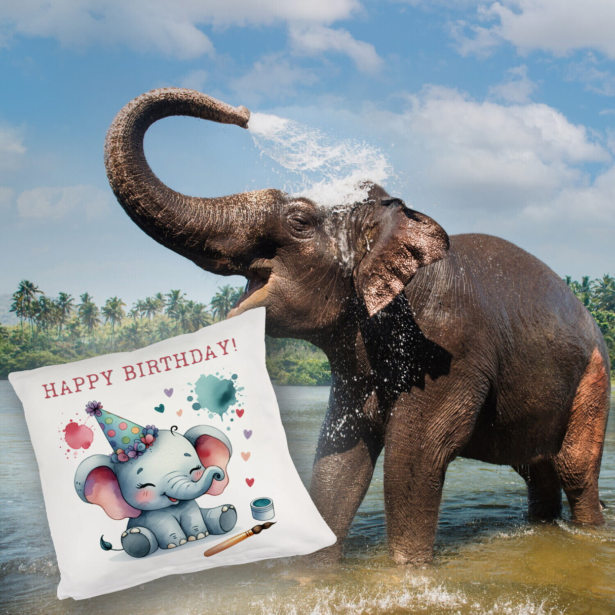 Happy Birthday Elefant Kissen