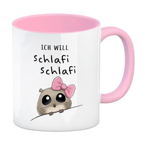 Meme Hamster Kaffeebecher mit Spruch Ich will Schlafi Schlafi