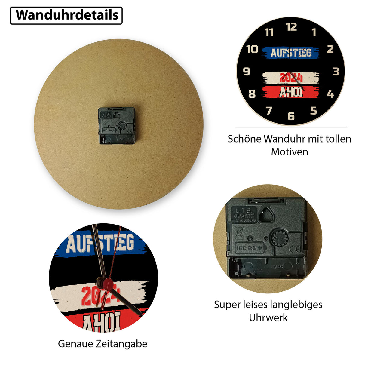 Kiel Aufstieg 2024 Wanduhr mit Spruch Ahoi
