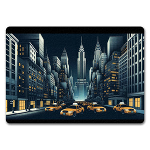 New Yorker Häuserschlucht und Taxis Fußmatte in 35x50 cm ohne Rand