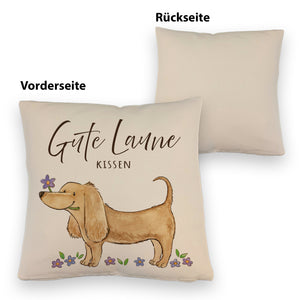 Dackel mit Blume Kissen mit Spruch Gute Laune Kissen
