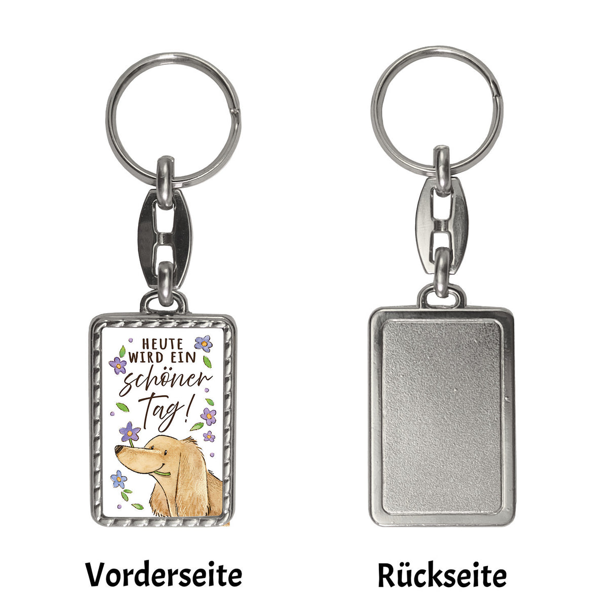 Dackel mit Blume Schlüsselanhänger mit Spruch Heute wird ein schöner Tag