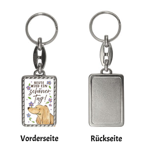Dackel mit Blume Schlüsselanhänger mit Spruch Heute wird ein schöner Tag