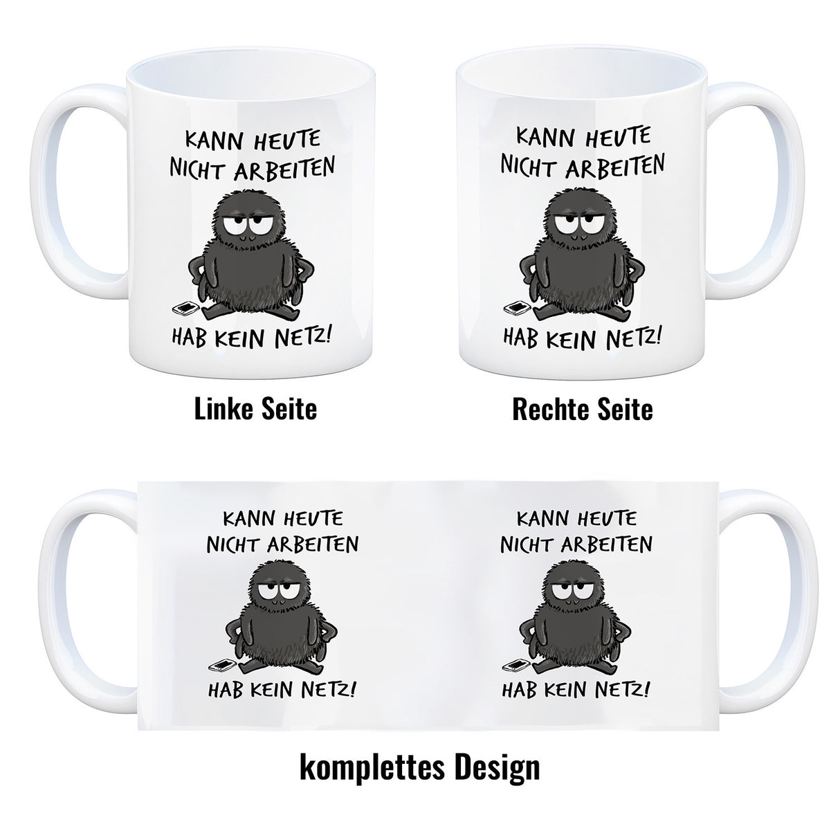 Hary die Spinne Kaffeebecher mit Spruch Heute arbeitsunfähig - kein Netz