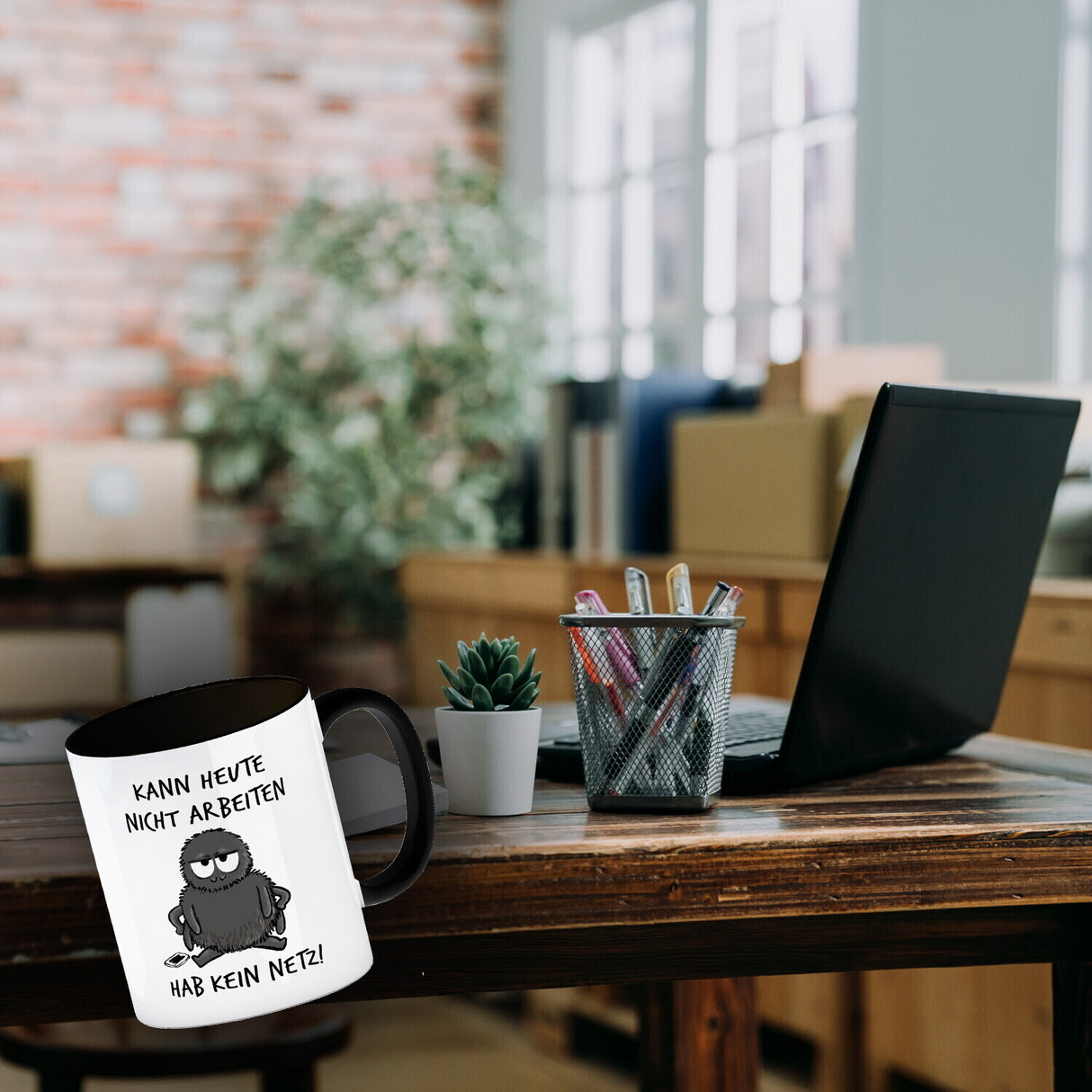 Hary die Spinne Kaffeebecher mit Spruch Heute arbeitsunfähig - kein Netz