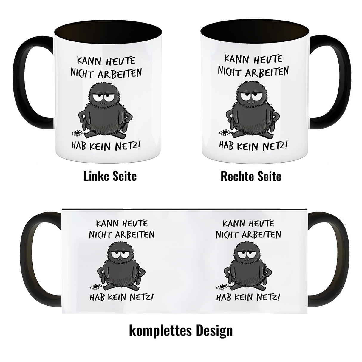 Hary die Spinne Kaffeebecher mit Spruch Heute arbeitsunfähig - kein Netz