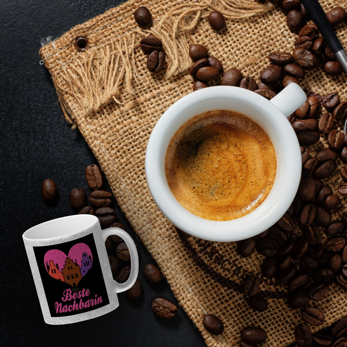 Nachbarschaft Kaffeebecher mit Spruch Beste Nachbarin