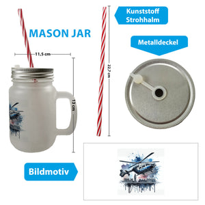 Polizeihubschrauber London Trinkglas mit Bambusdeckel
