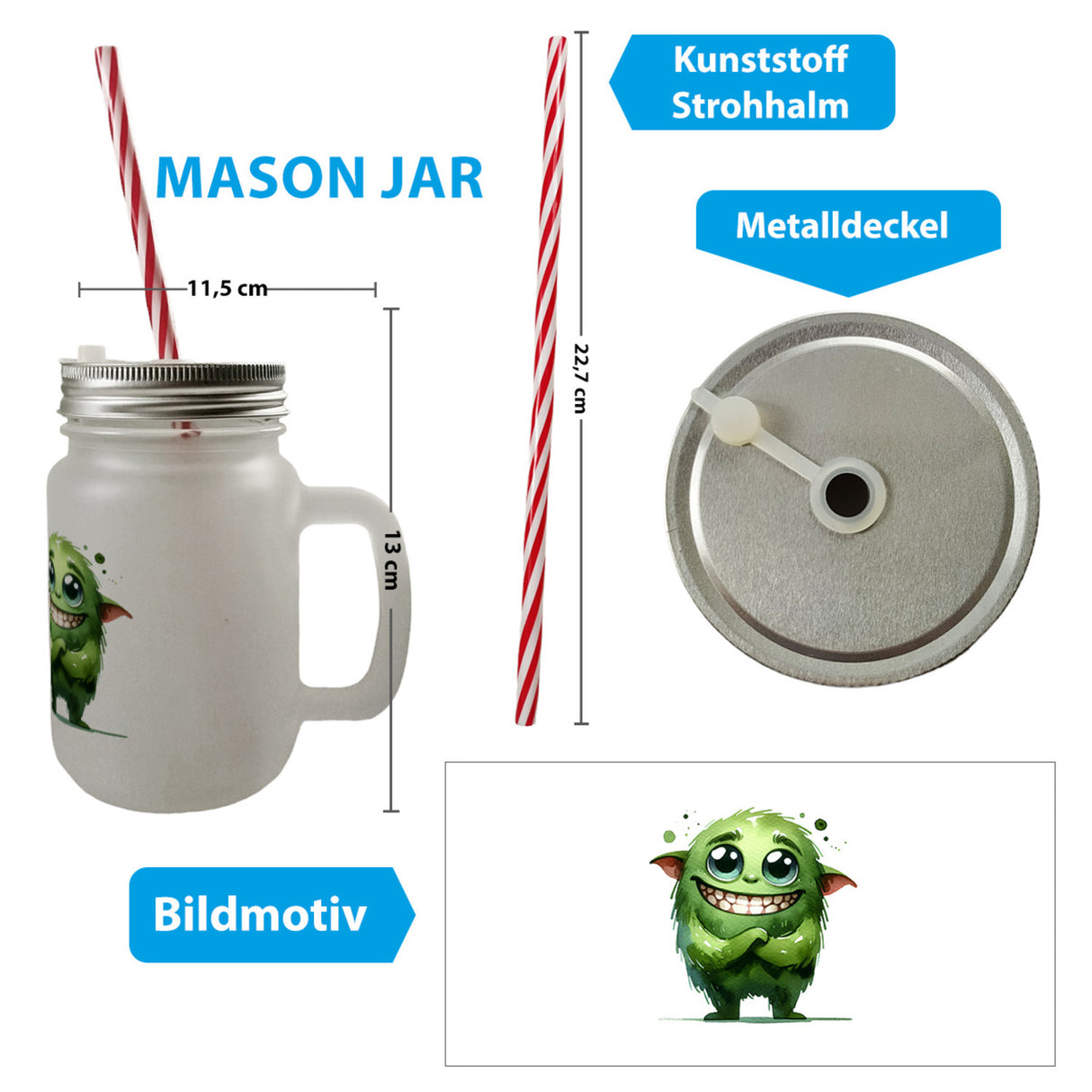 grünes Monster Trinkglas mit Bambusdeckel