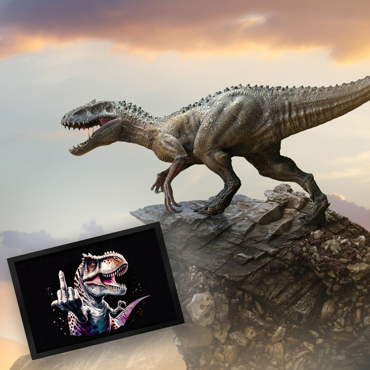 Dino Mittelfinger Fußmatte in 35x50 cm
