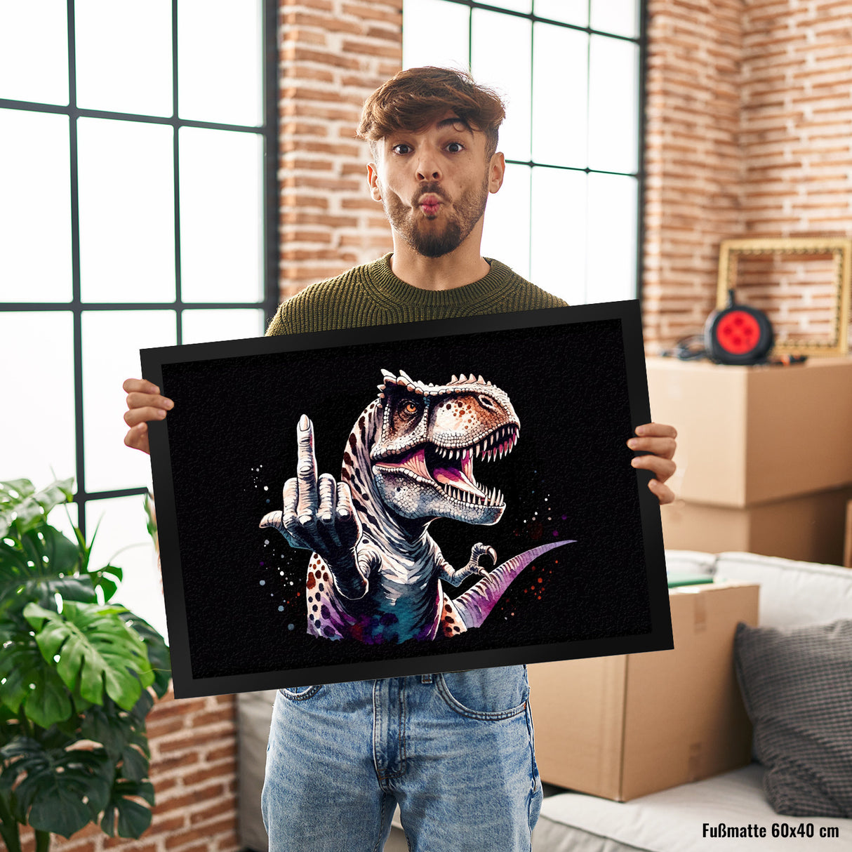 Dino Mittelfinger Fußmatte in 35x50 cm