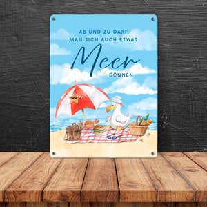 Möwe am Strand Metallschild in 15x20 cm mit Spruch Manchmal Meer gönnen