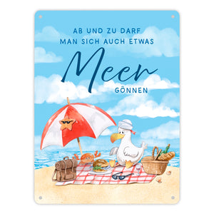 Möwe am Strand Metallschild in 15x20 cm mit Spruch Manchmal Meer gönnen