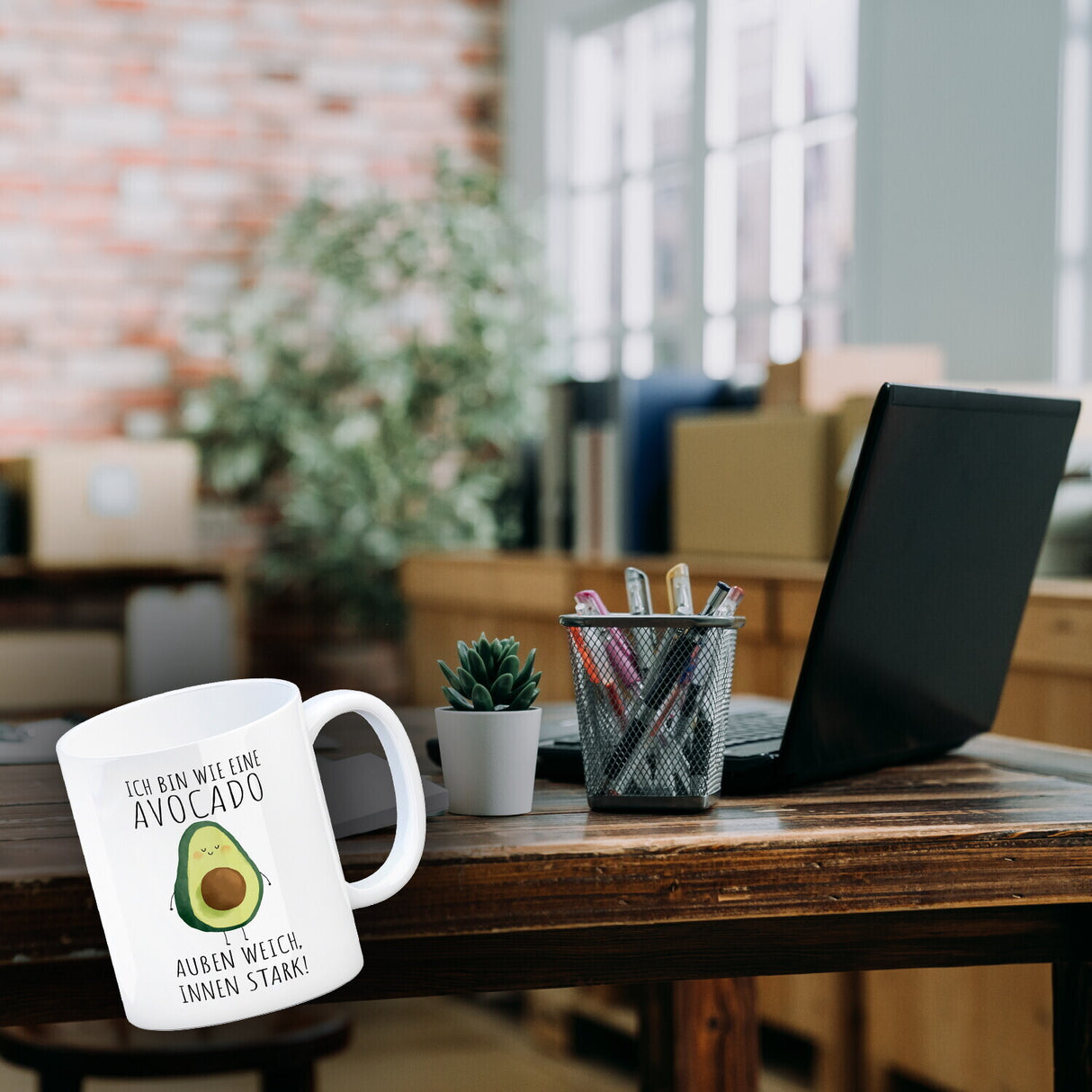 Avocado Kaffeebecher mit Spruch Außen weich innen stark wie Avocado