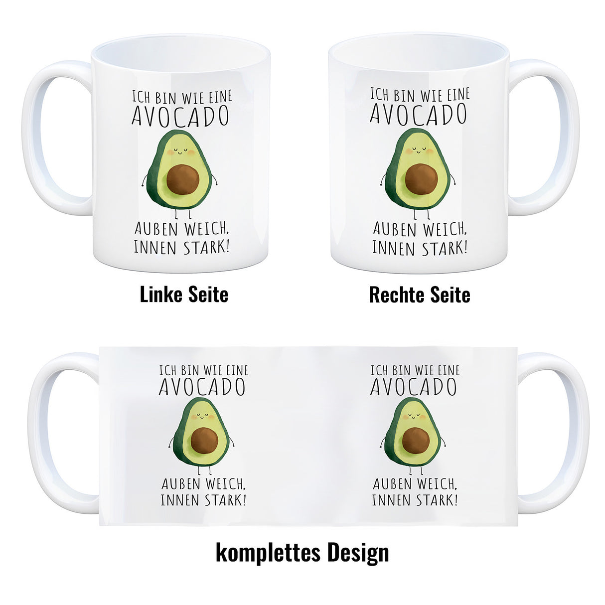 Avocado Kaffeebecher mit Spruch Außen weich innen stark wie Avocado