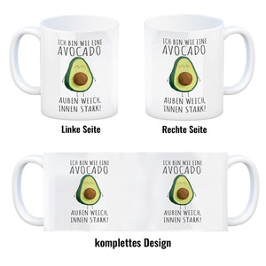 Avocado Kaffeebecher mit Spruch Außen weich innen stark wie Avocado