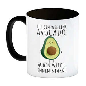 Avocado Kaffeebecher mit Spruch Außen weich innen stark wie Avocado