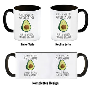 Avocado Kaffeebecher mit Spruch Außen weich innen stark wie Avocado