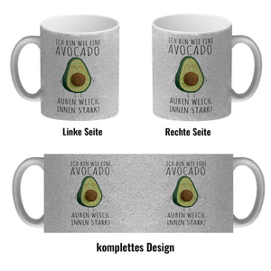 Avocado Kaffeebecher mit Spruch Außen weich innen stark wie Avocado