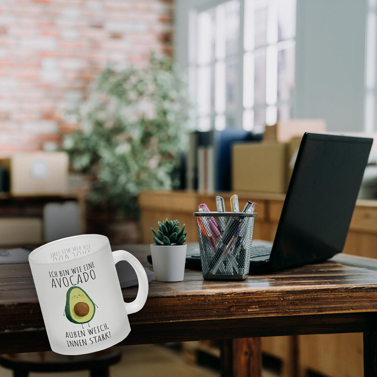 Avocado Kaffeebecher mit Spruch Außen weich innen stark wie Avocado