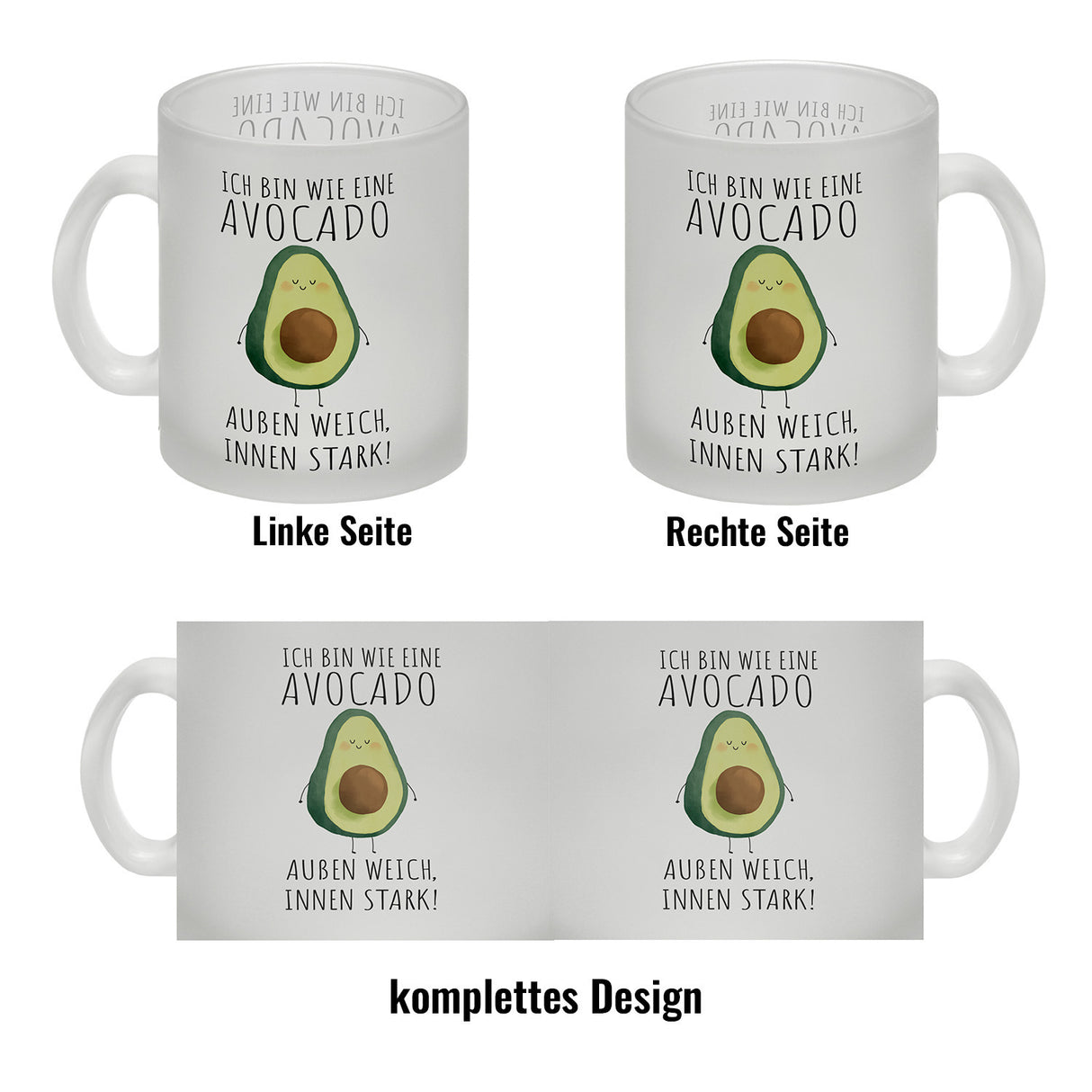 Avocado Kaffeebecher mit Spruch Außen weich innen stark wie Avocado