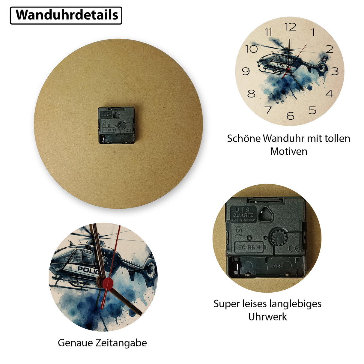 Police Hubschrauber Wanduhr