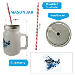 Police Hubschrauber Trinkglas mit Bambusdeckel