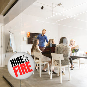 Chef und Boss Magnet rund mit Spruch Hire & fire