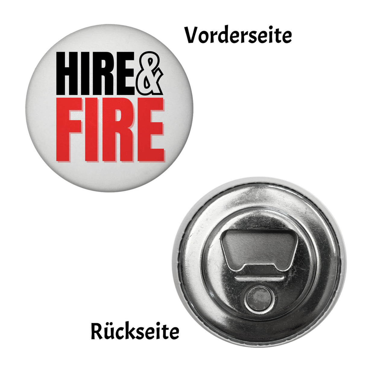 Chef und Boss Magnet rund mit Spruch Hire & fire