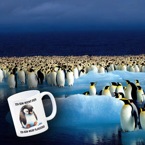 Flauschiger Pinguin Kaffeebecher mit Spruch Nicht dick nur flauschig