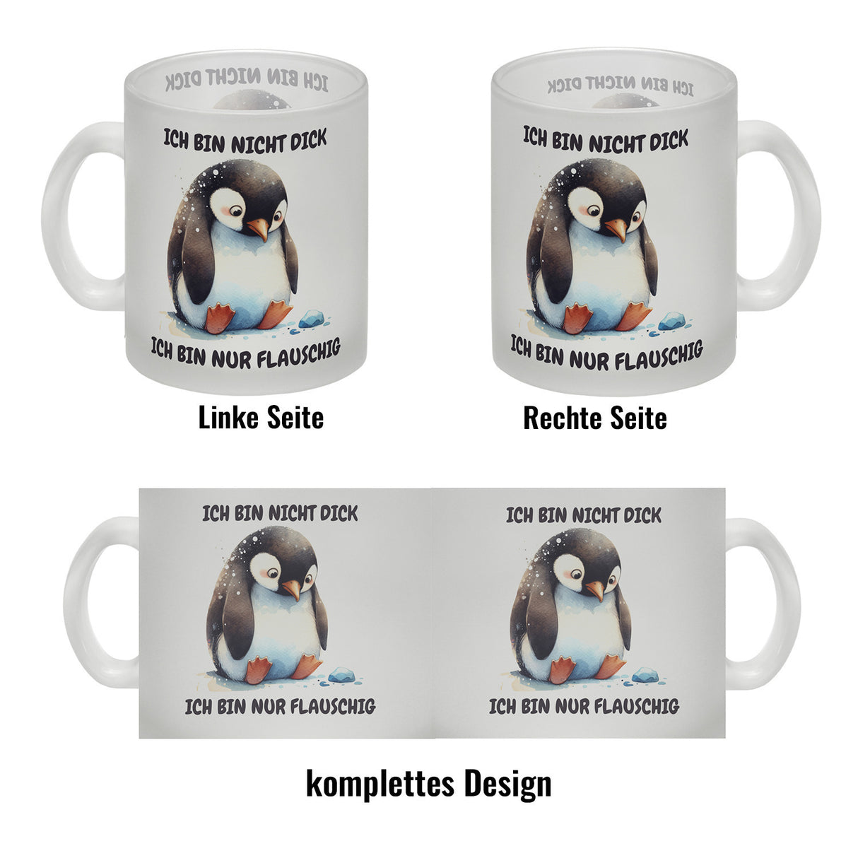 Flauschiger Pinguin Kaffeebecher mit Spruch Nicht dick nur flauschig