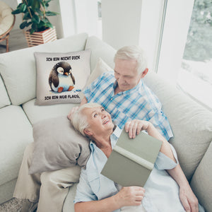 Flauschiger Pinguin Kissen mit Spruch Nicht dick sondern flauschig