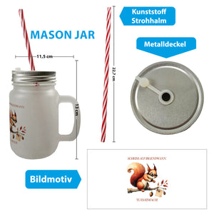 lustiges Eichhörnchen Trinkglas mit Bambusdeckel mit Spruch Scheiss auf irgendwann Tu es einfach