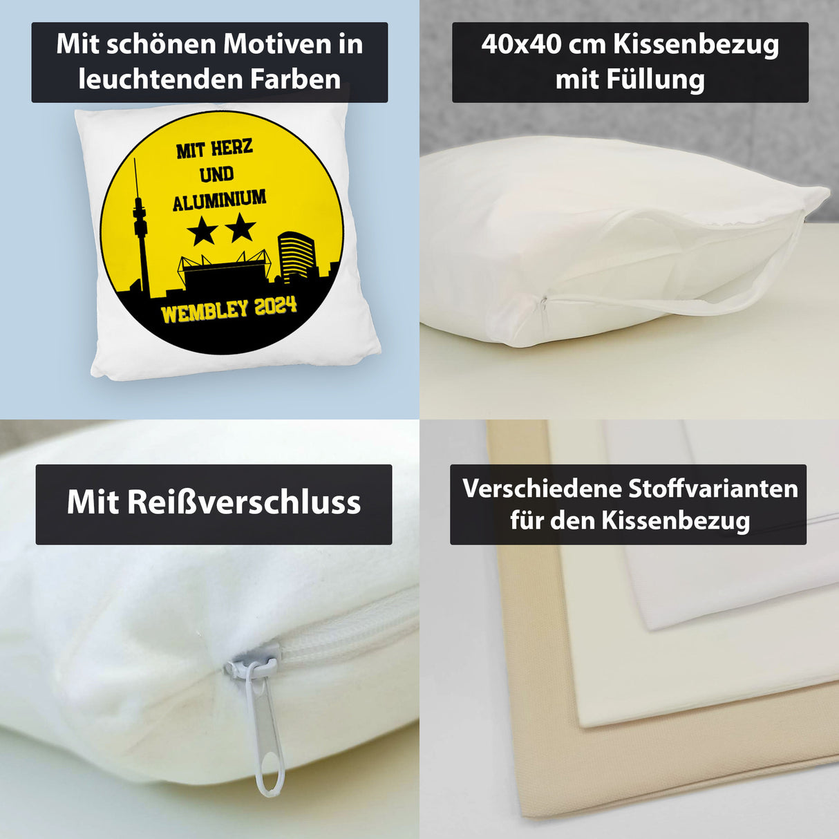 Dortmund Finale Wembley 2024 Kissen mit Spruch Mit Herz und Aluminium