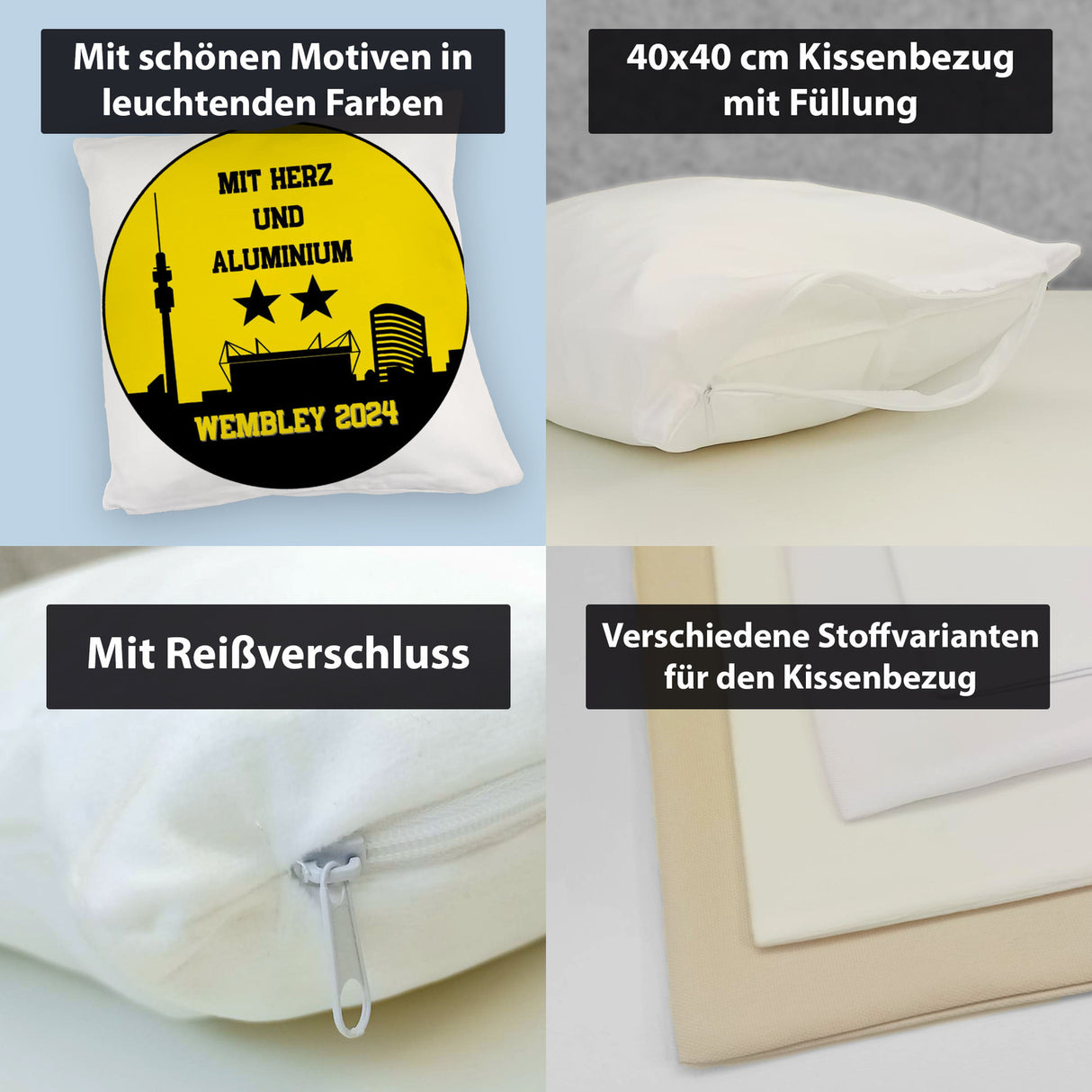 Dortmund Finale Wembley 2024 Kissen mit Spruch Mit Herz und Aluminium