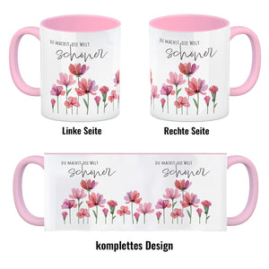 Aquarell Blumen Kaffeebecher mit Spruch Du machst die Welt schöner