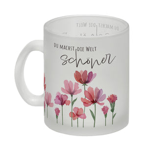 Aquarell Blumen Kaffeebecher mit Spruch Du machst die Welt schöner