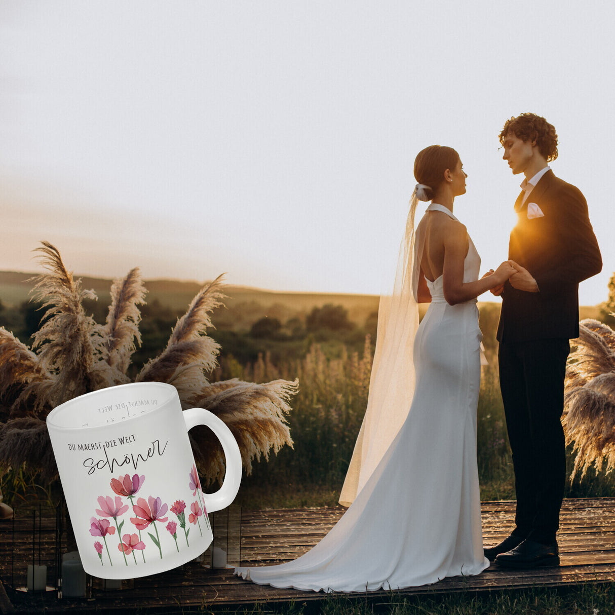Aquarell Blumen Kaffeebecher mit Spruch Du machst die Welt schöner