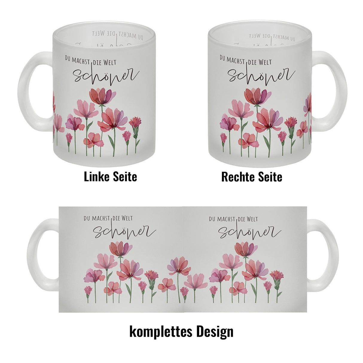 Aquarell Blumen Kaffeebecher mit Spruch Du machst die Welt schöner