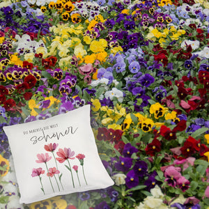 Aquarell Blumen Kissen mit Spruch Du machst die Welt schöner