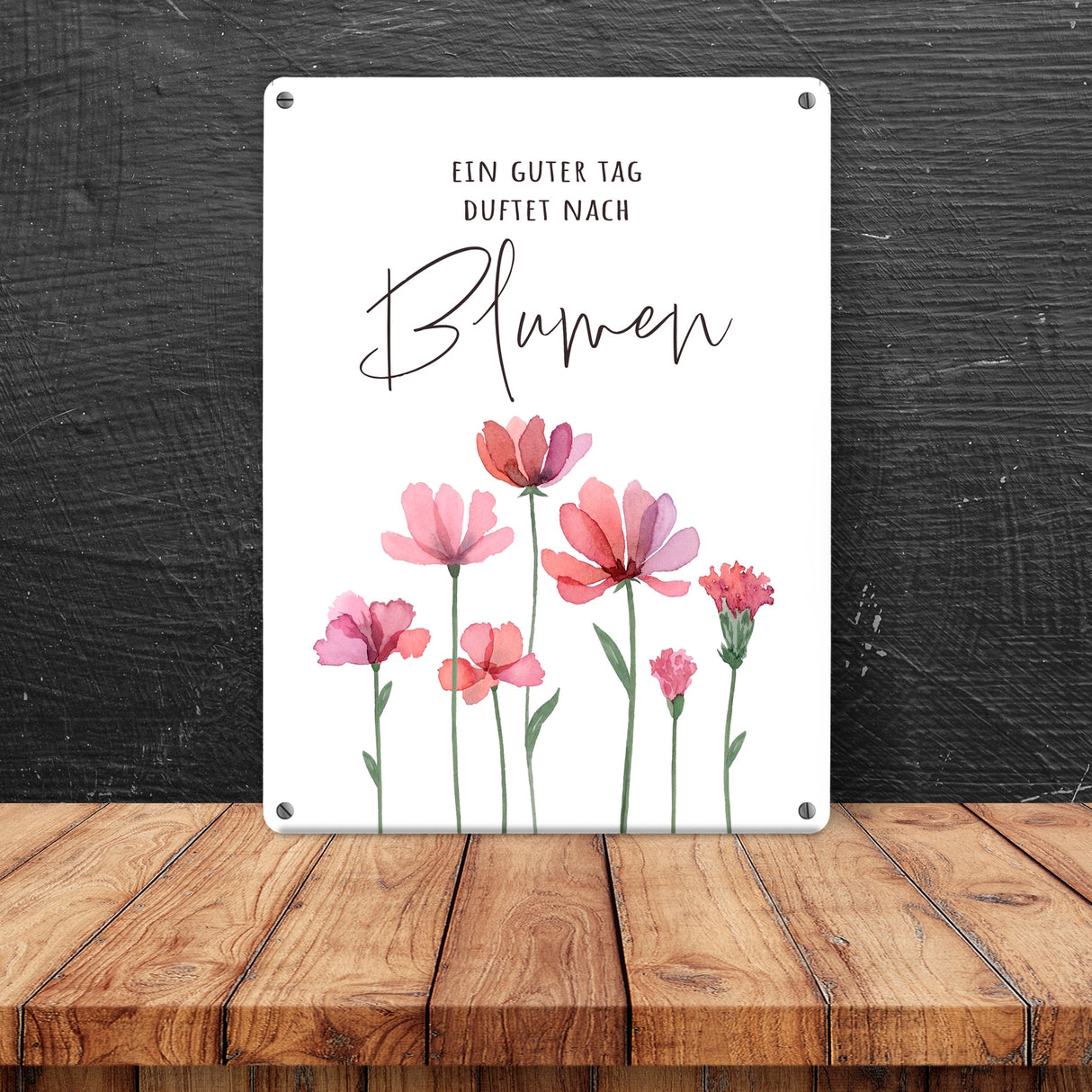 Aquarell Blumen Metallschild in 15x20 cm mit Spruch Ein guter Tag duftet nach Blumen