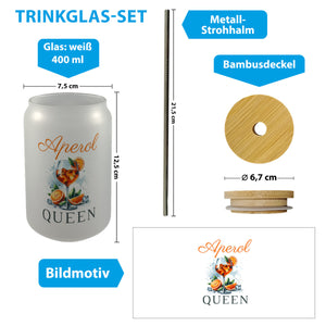 Aperol Queen Trinkglas mit Bambusdeckel