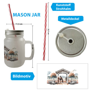 Geschecktes Westernpferd Trinkglas mit Bambusdeckel