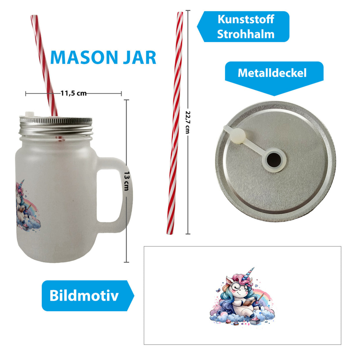 Träumendes Einhorn Trinkglas mit Bambusdeckel